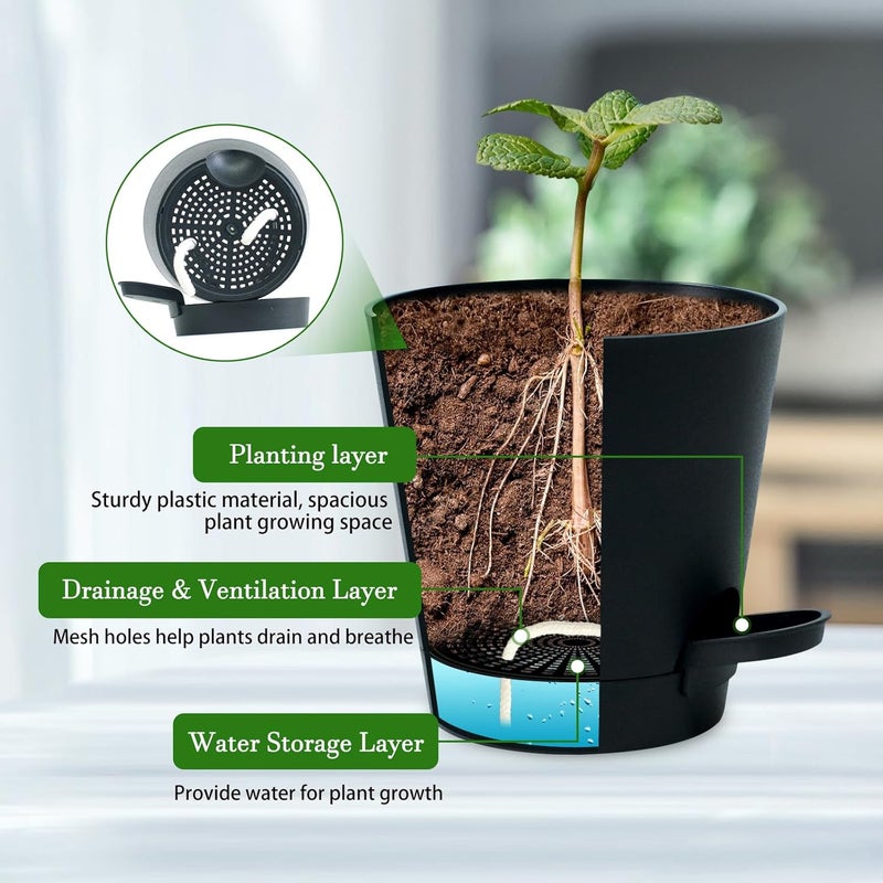 Koalaime 3 Sets Wall Planters for Indoor Plants Geometric Hanging Planters for Indoor Plants - Self-Watering Flower Pots with Black Metal Holder, Mounted Succulent Planter, 5" Black Plant Pot - Image 3